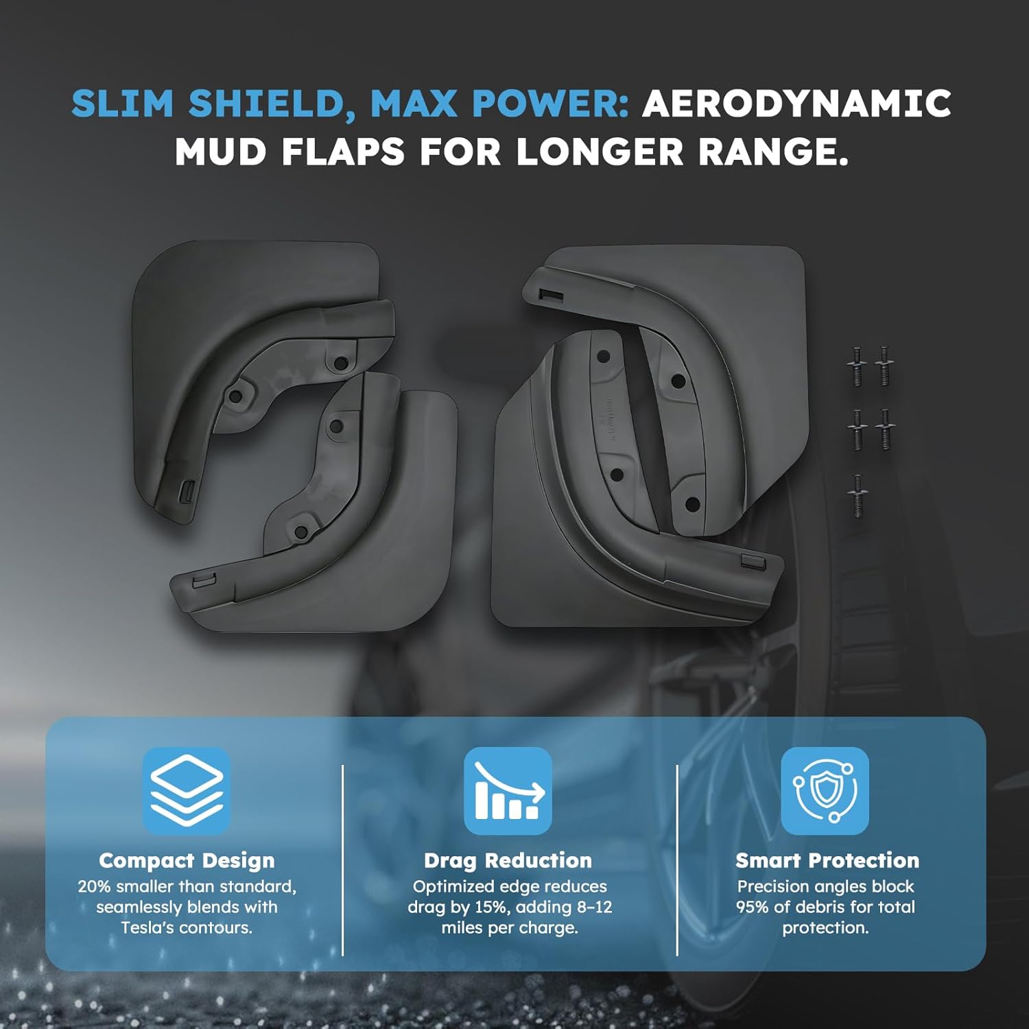 Mud Flaps Splash Guards No Drilling No Tape Compatible with Tesla Model Y Juniper 2026 2025, All Weather Mudguards Tire Protector Mudflaps for Model Y Juniper Exterior Accessories (Set of 4)