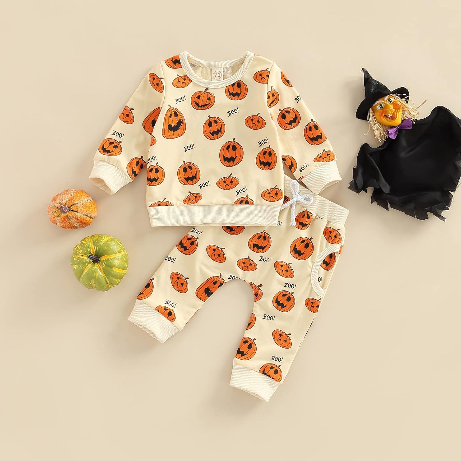 Toddler Baby Boy Halloween Outfit Pumpkin Letter Long Sleeve Sweatshirt Tops Pants Boy Fall Clothes