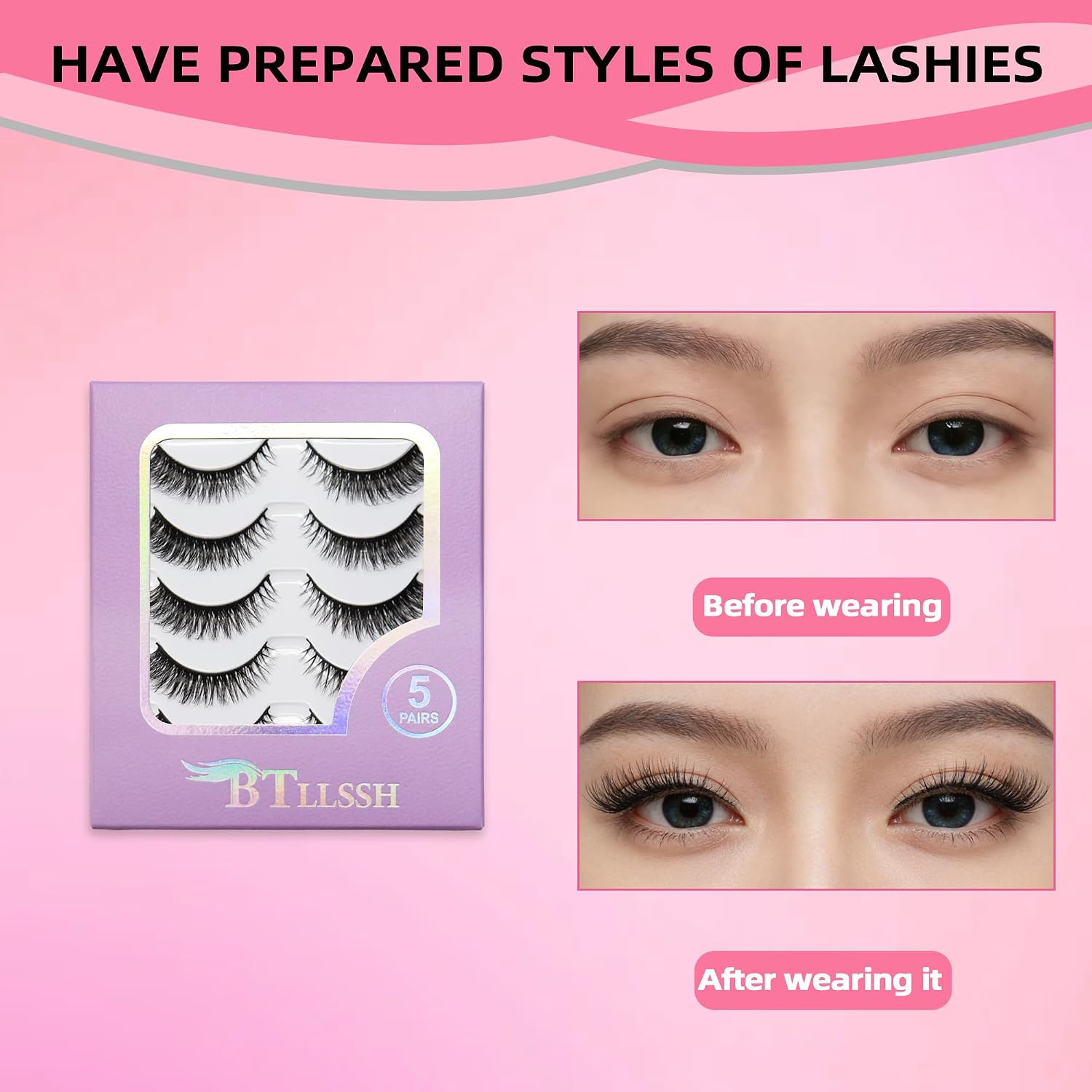 20pair False Eyelashes Russian Strip Lashes Fluffy Fake Eyelashes Extension D Curl Wispy Handmade Soft Reusable Lashes Pack