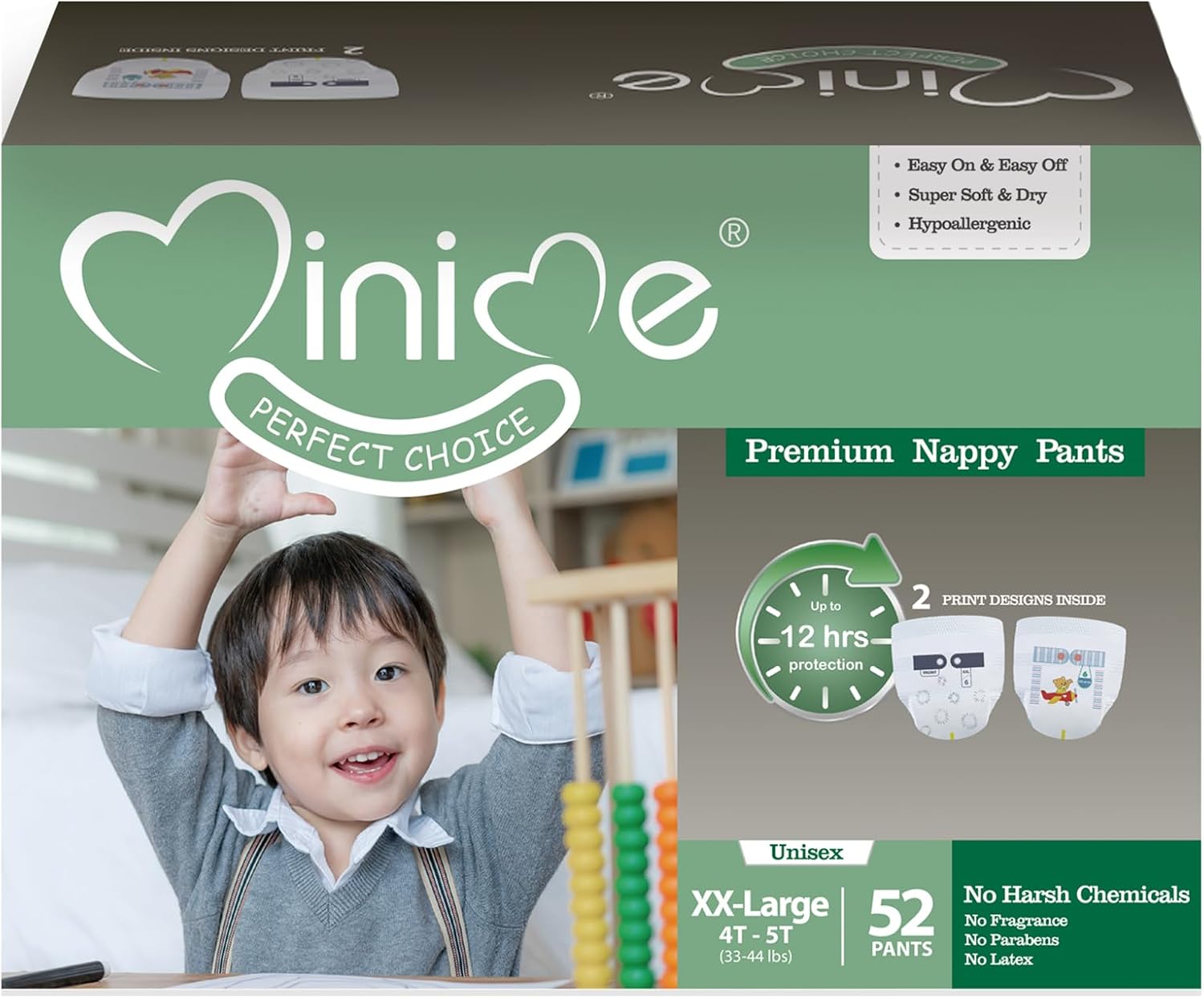 Minime Baby Training Pants - Size 4T-5T (33-44 lbs), 52 Count, Premium Hypoallergenic Training Underwear, Fragrance Free Disposable Baby Diaper Pants