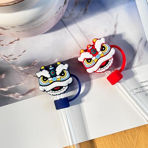 Miniatura 6 de WELTAZ Paquete de 2 fundas para pajitas de baile de león, compatibles con vasos Stanley de 14 onzas, 20 onzas, 30 onzas y 40 onzas, cubierta de paja