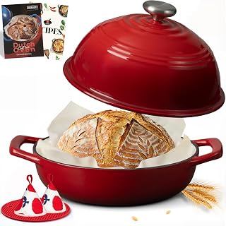 Overmont Pentola in Ghisa Smaltata per Pane - 5.7L Casseruola con Coperchio e Libro di...