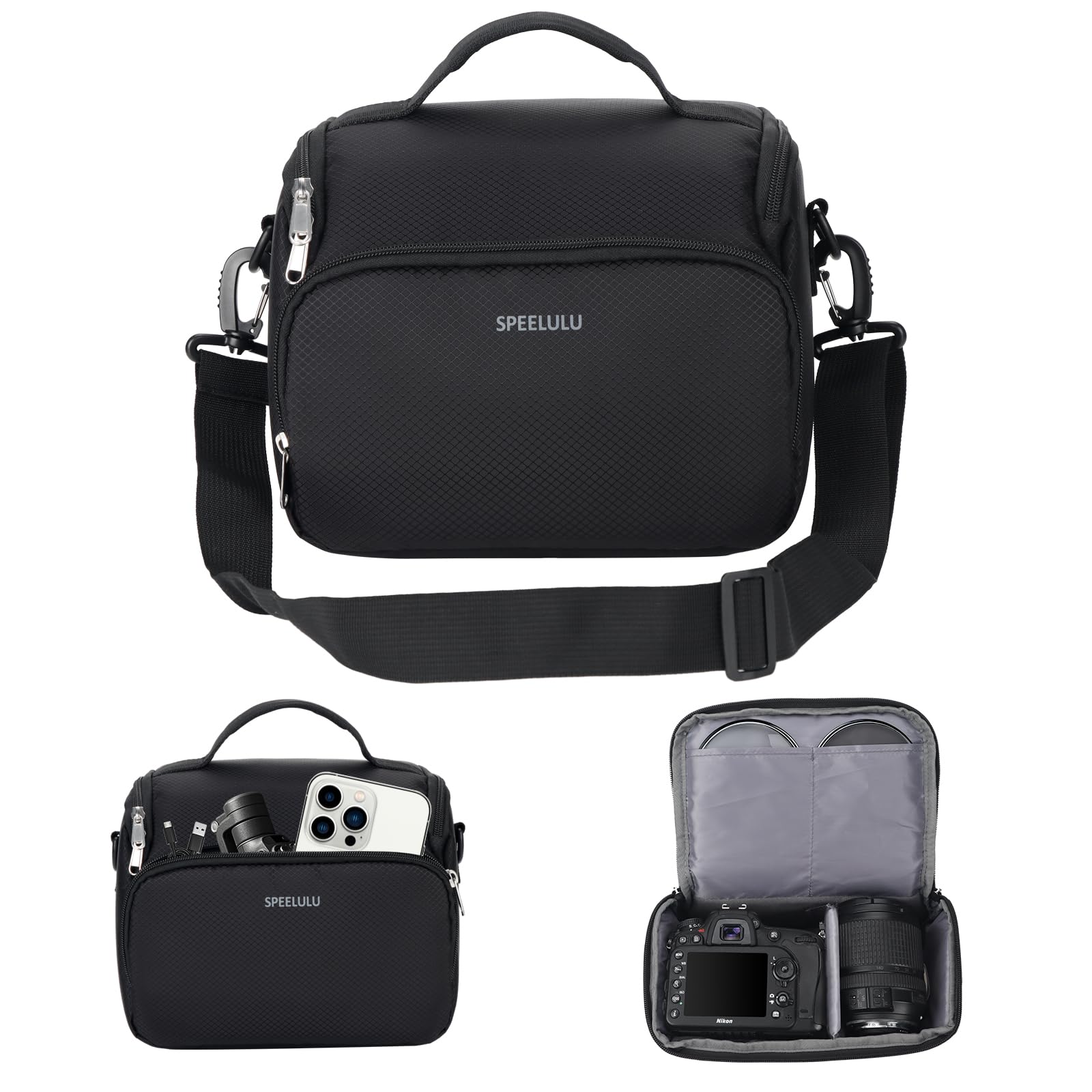 Sac de rangement compact pour appareil photo - Sac à bandoulière pour appareil photo reflex numérique et sans miroir - Compatible avec Sony, Canon, Samsung, Fuji, Panasonic, Casio, Nikon