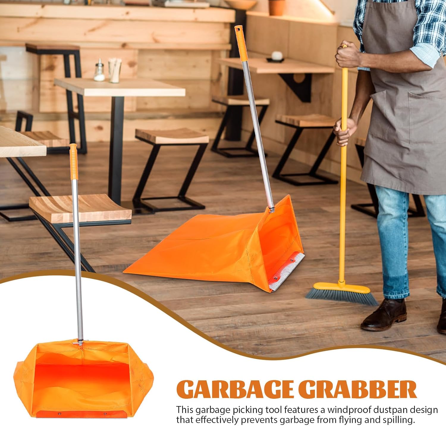 Windproof Trash Grabber with Dustpan and Clamp - 33.1 Inch Outdoor Litter Picker for Home School Garden Public Areas Cleaning Random Color