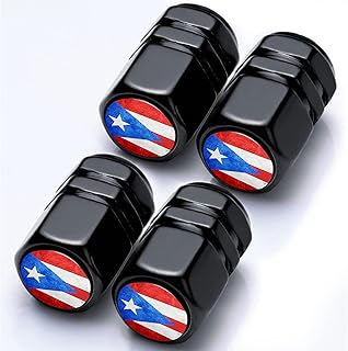 Puerto Rico Tire Valve Stem Caps Puerto Rico Flag Car Accessories 4Pack Tire Air Cap Aluminum Alloy with Plastic Liner Corrosion Resistant Leak-Proof for Car SUV Bike Motorcycle Valve Decor Gifts