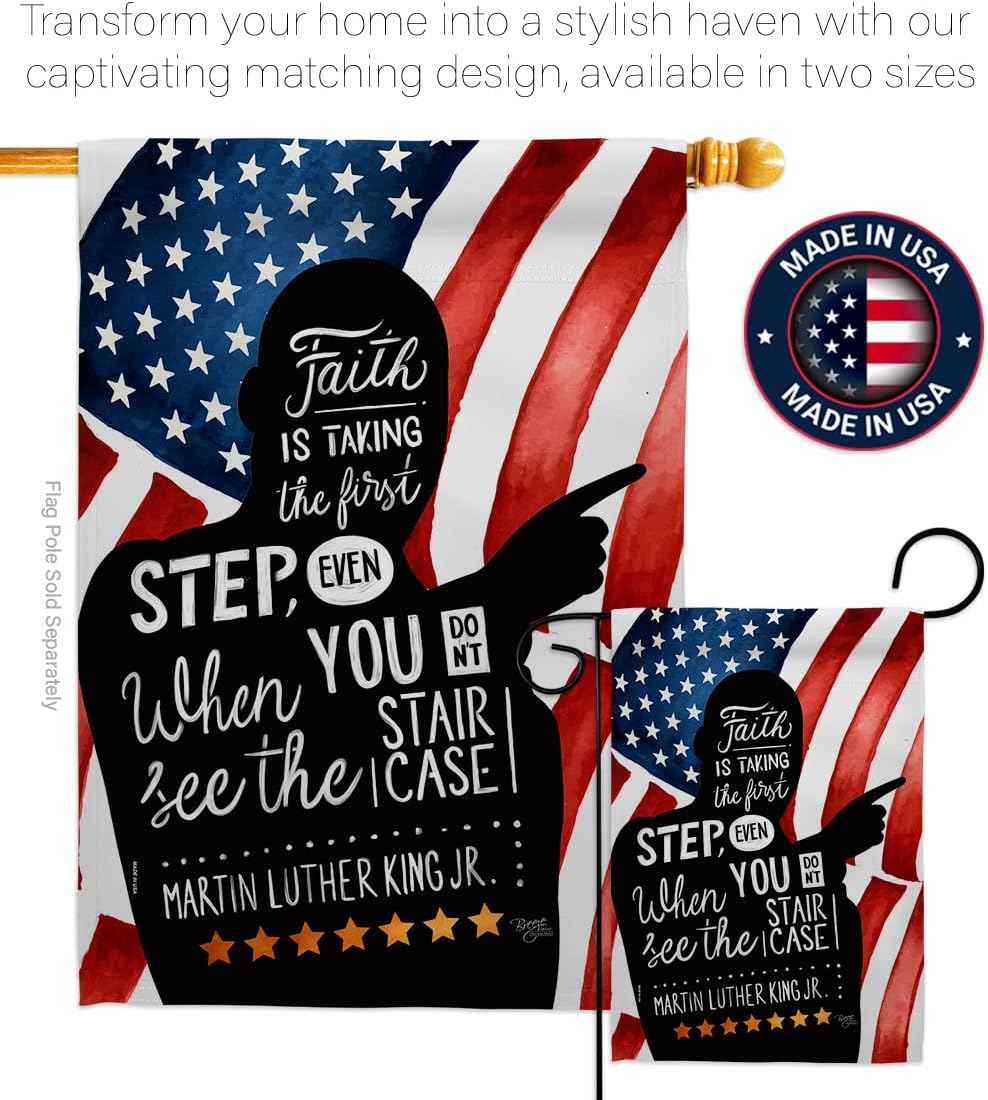 Breeze Decor Faith is Taking MLK House Flag Dowel Set Patriotic Martin Luther King Day Civil Right Stars United State American Decoration Banner Small Garden Yard Gift Double-Sided, Made in USA