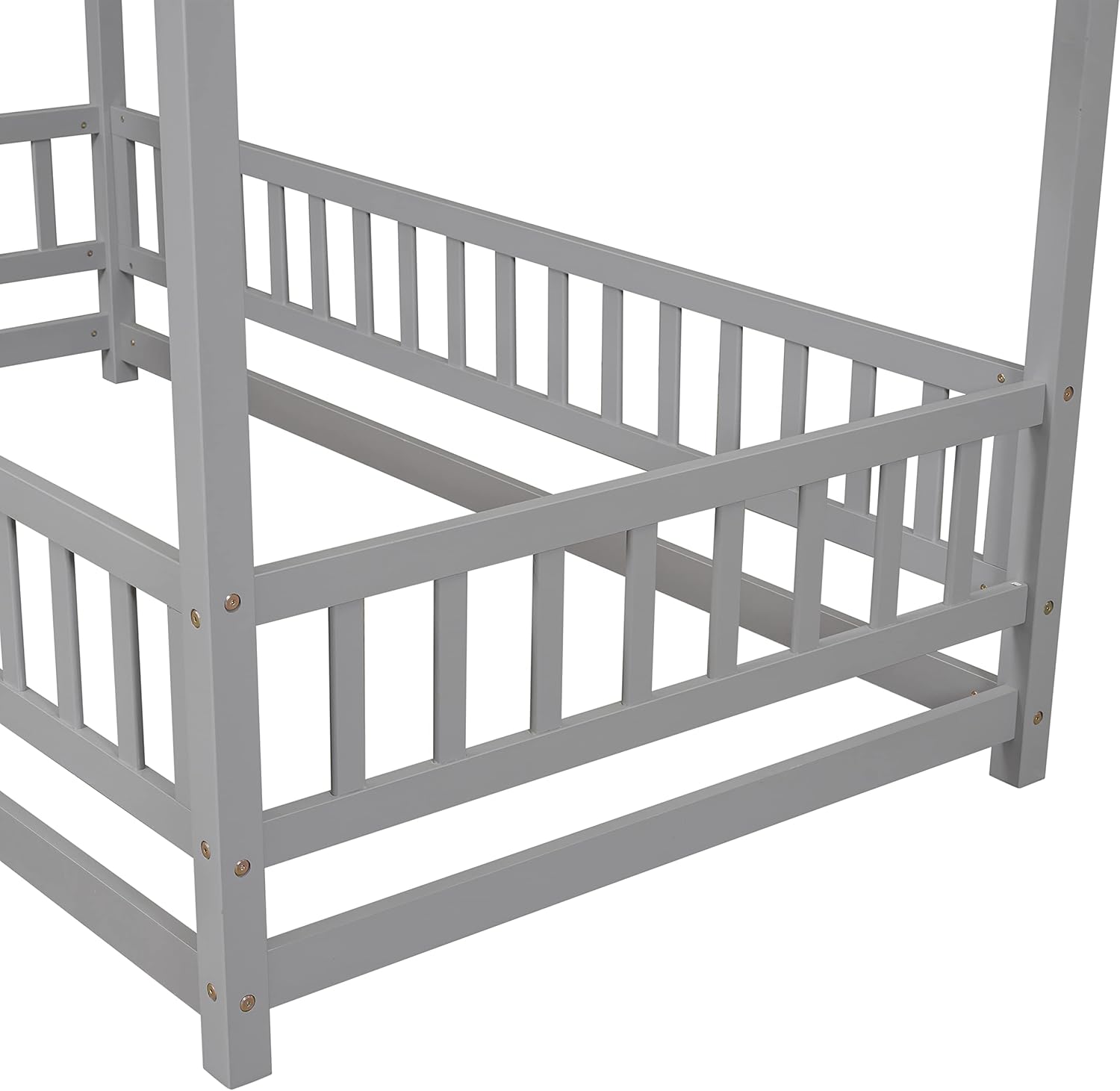 Harper & Bright Designs Twin House Bed with Roof and Fence, Wood Twin Floor Bed for Kids, Montessori Beds, Playhouse Bed, Twin Size Bed Frame for Kids, Girls, Boys, Teens (Gray)