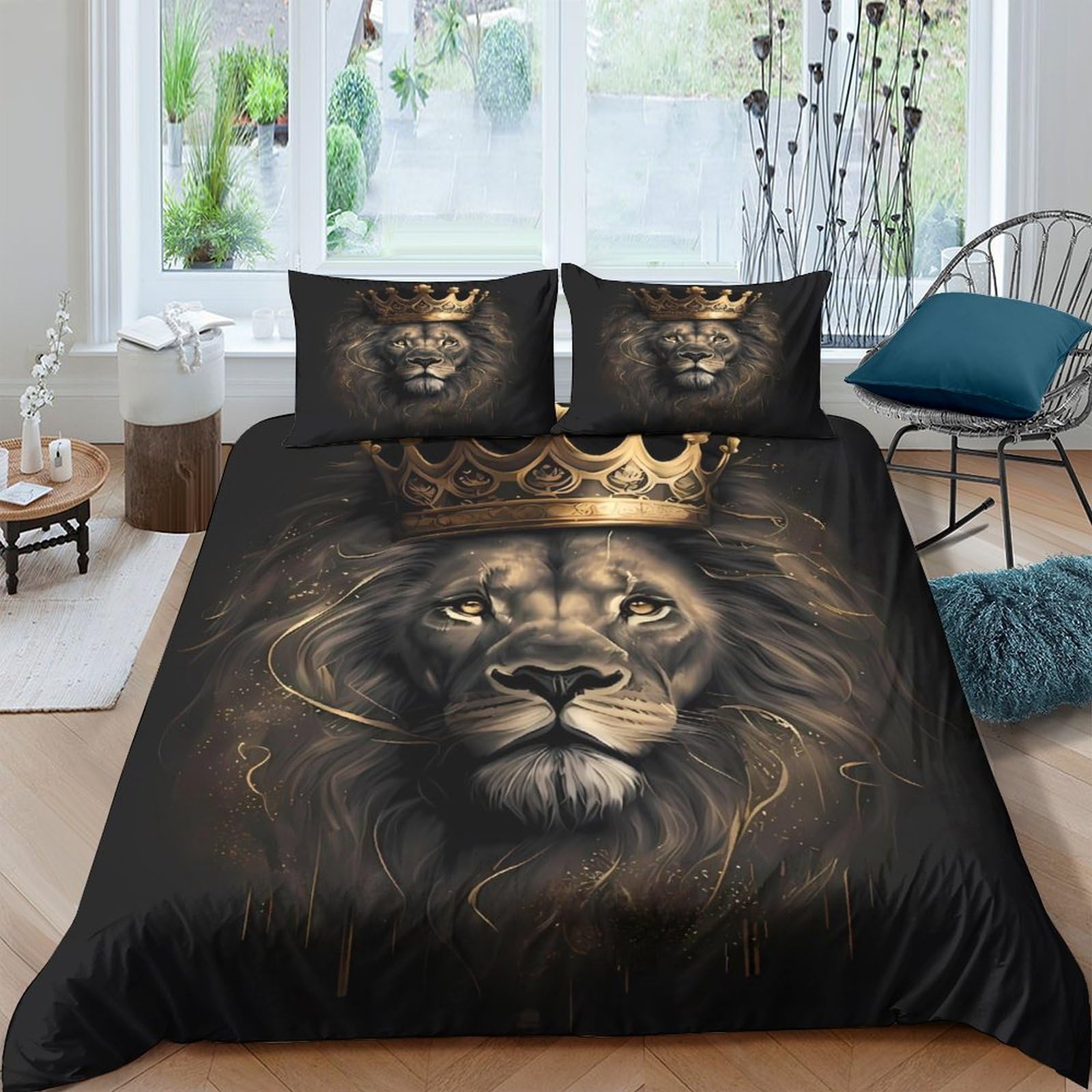 Ctjqhvkz Style-10 3D Printed Lion King Fitted Sheet Microfiber Bedroom Decor Crown Bed Cover For Home Dorm Mattress Protection Single（135X200cm）
