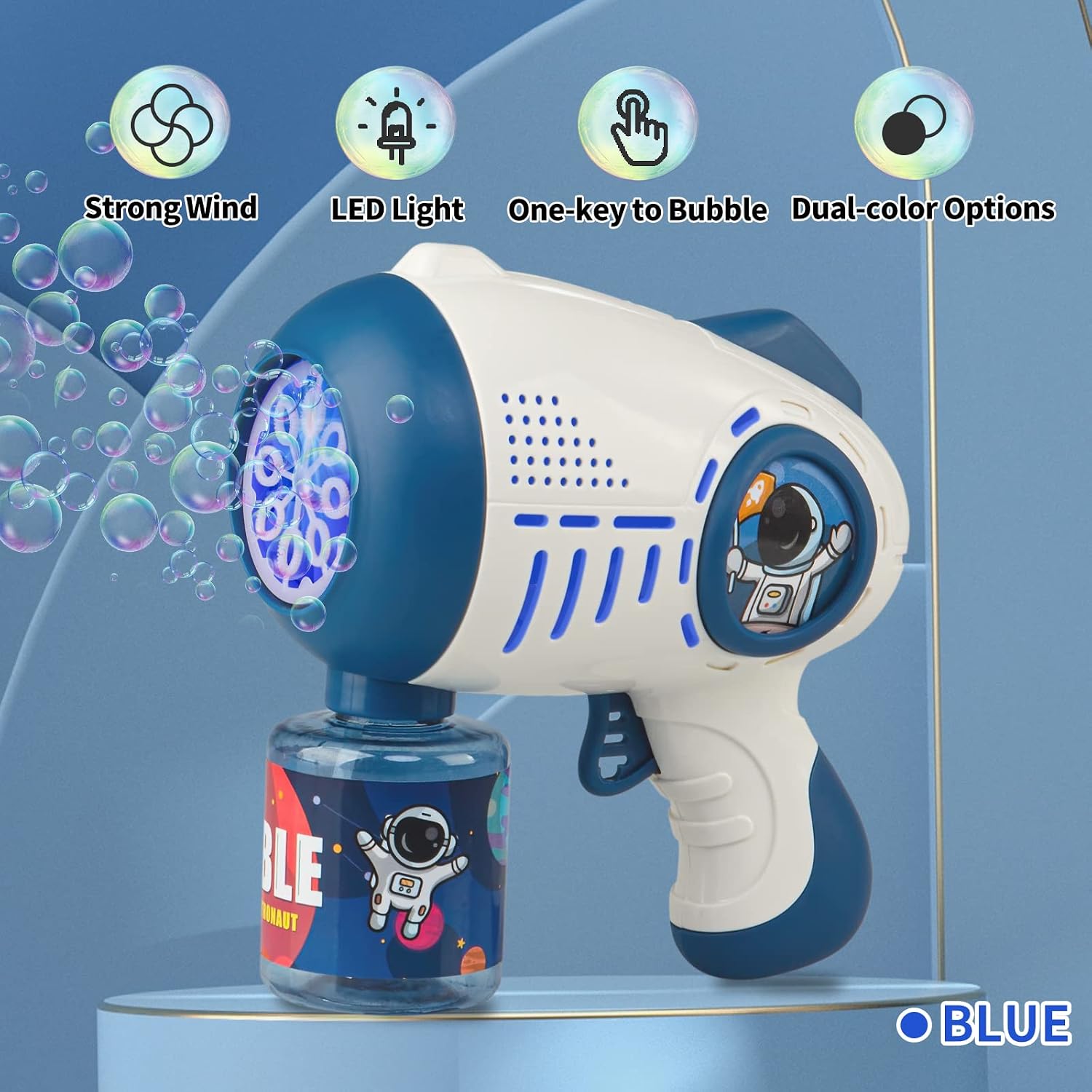 Space Bubble Machine Gun with Light for Summer,Automatic Bubble Blower Maker for Travel,Toddler Outdoor Toys for Kids Ages 4-8,Birthday Party Favor Gift for 3 5 6 7 Year Old Boys and Girls (Blue)