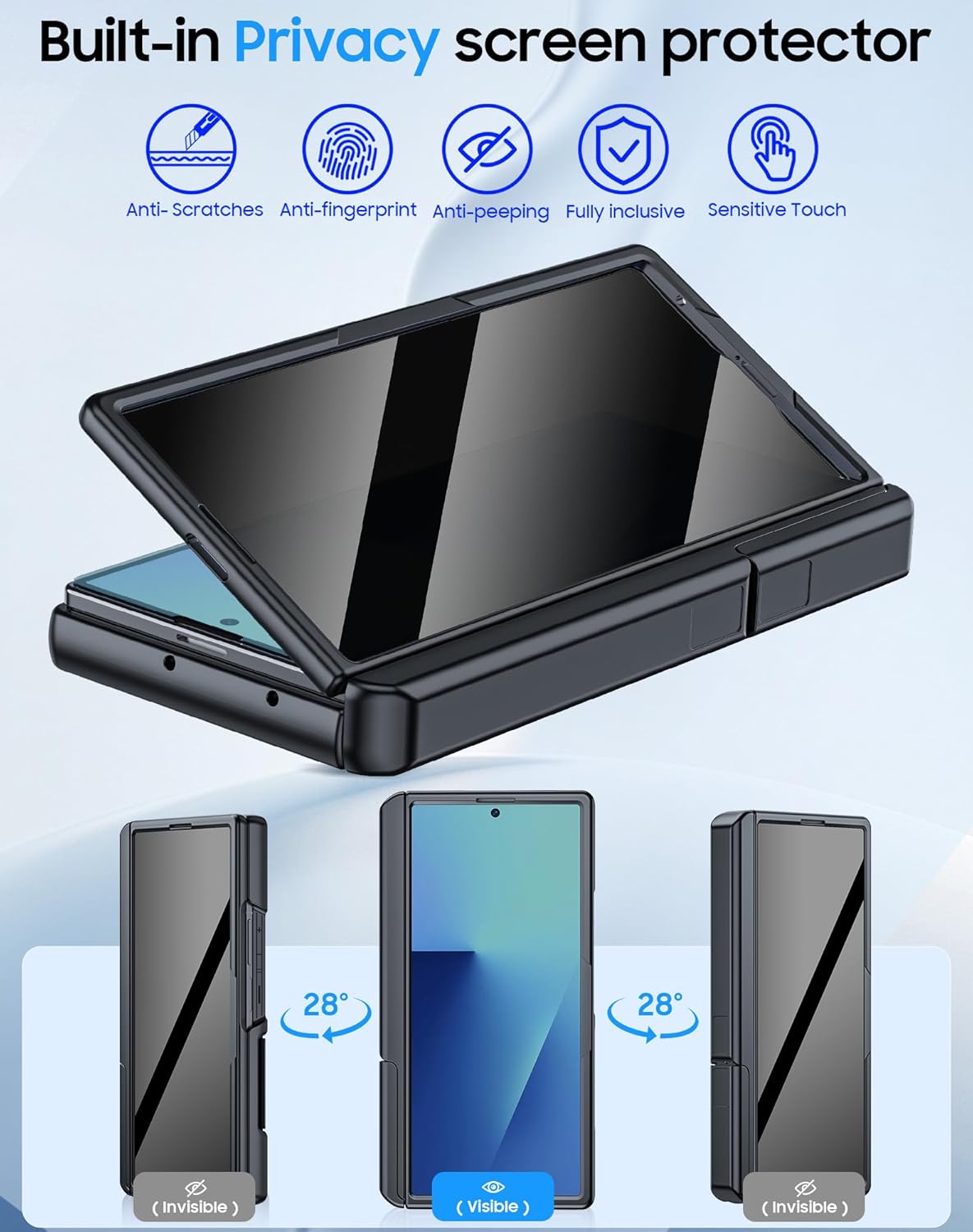 for Samsung Galaxy Z Fold 7 Case with Card Holder RFID Blocking & Privacy Screen Protector & Slide Lens Cover & Hinge Protection & Kickstand, Shockproof Wallet Case for Z Fold 7 (Black)