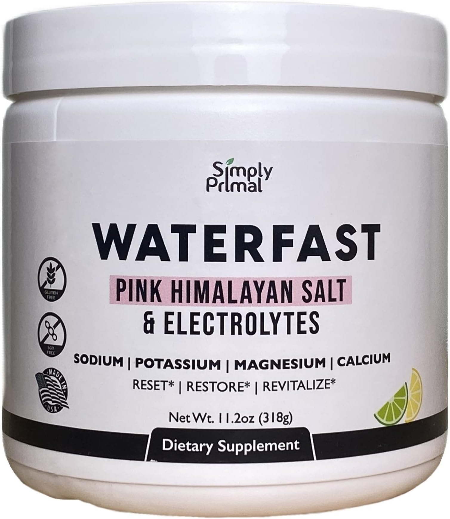 WATERFAST Keto Electrolyte Powder for Fasting and Hydration - Lemon Lime Flavor | Pink Himalayan Salt (Sodium), Potassium, Magnesium, Calcium | Sugar Free, Gluten Free, Soy Free