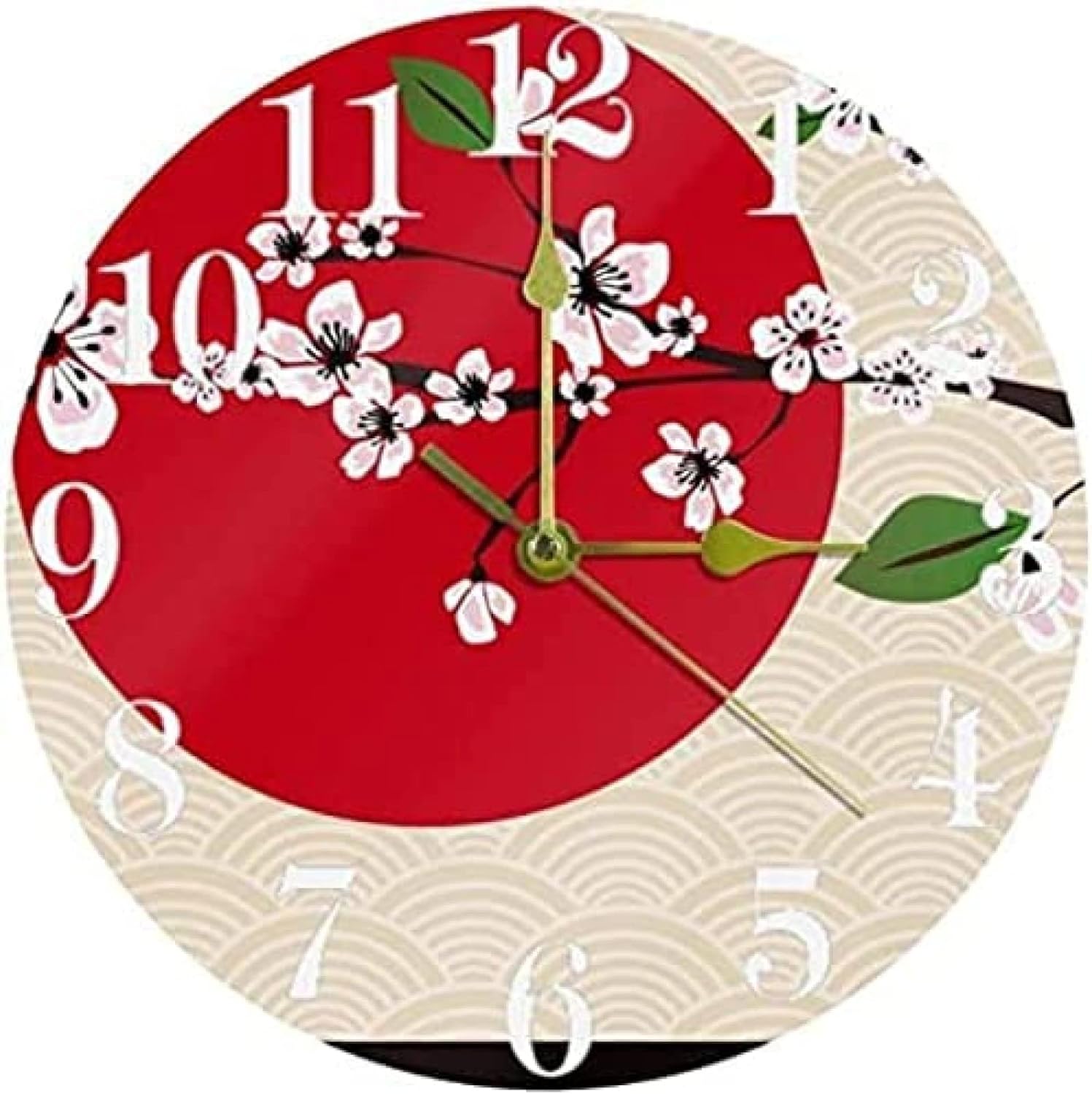 Amazon.co.jp ウォールクロックフローラルデザインウォールクロック、12インチサイレント非カチカチクォーツバッテリー駆動丸型
