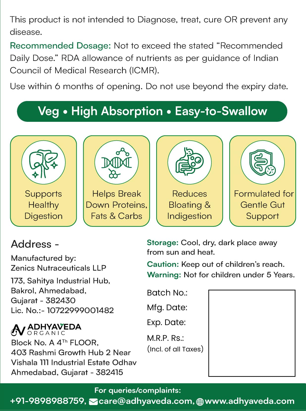 Adhyaveda Digestive Enzyme Capsules for Gut Health & Digestion Support | Papain, Bromelain, Amylase, Protease, Lactase & Cellulase Enzymes | Helps Relieve Bloating, Indigestion & Gas | Vegan, Non-GMO | 60 Capsules 1