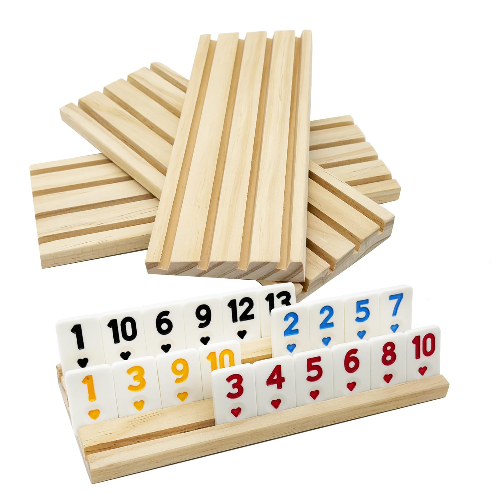 4 Wooden Rummy Replacement Racks/Trays for Rummikub Game, Rummy