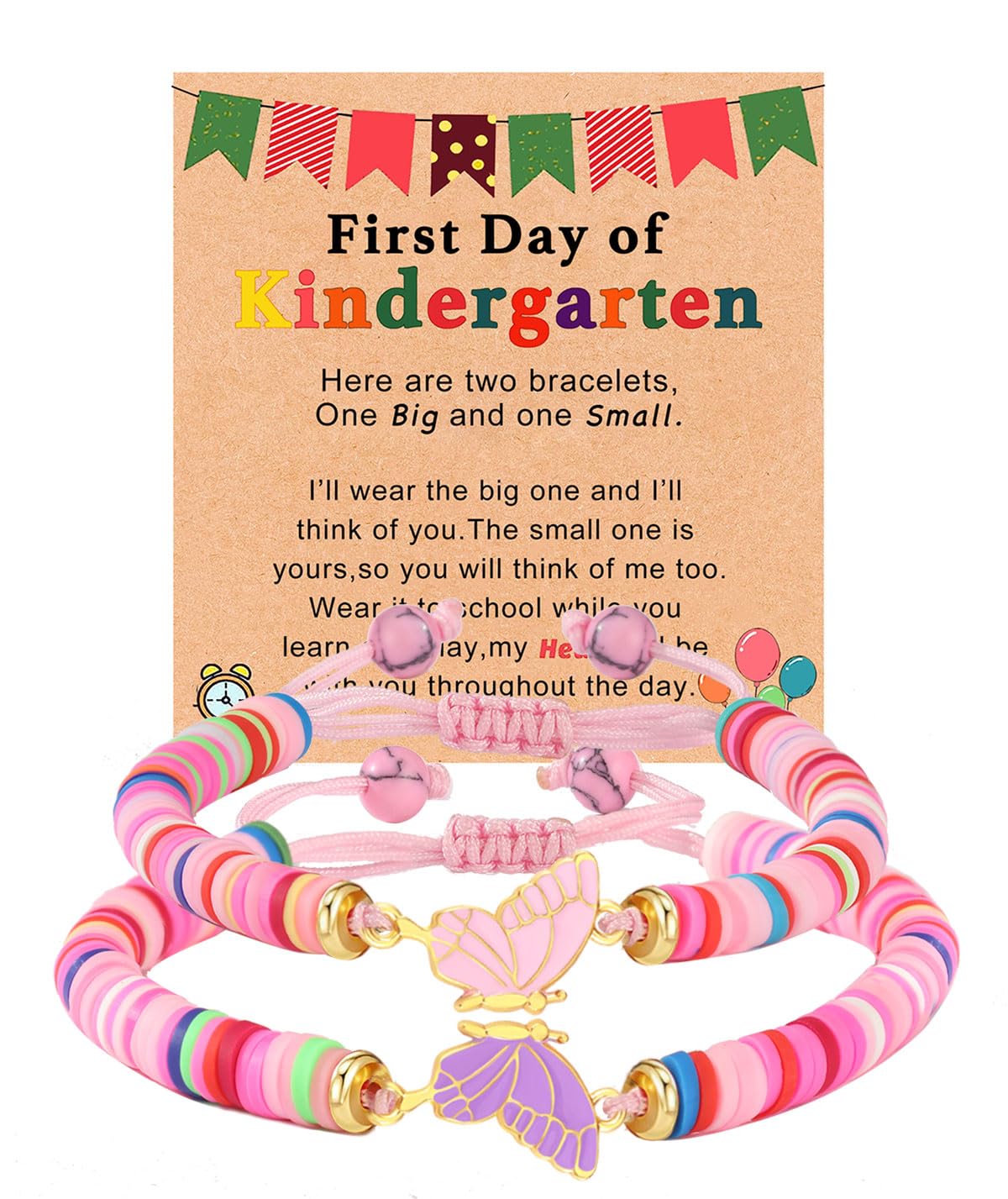 2Pcs First Day of School Kindergarten Preschool Bracelets for Mommy and Me, Matching Butterfly Bracelets for Mother Daughter