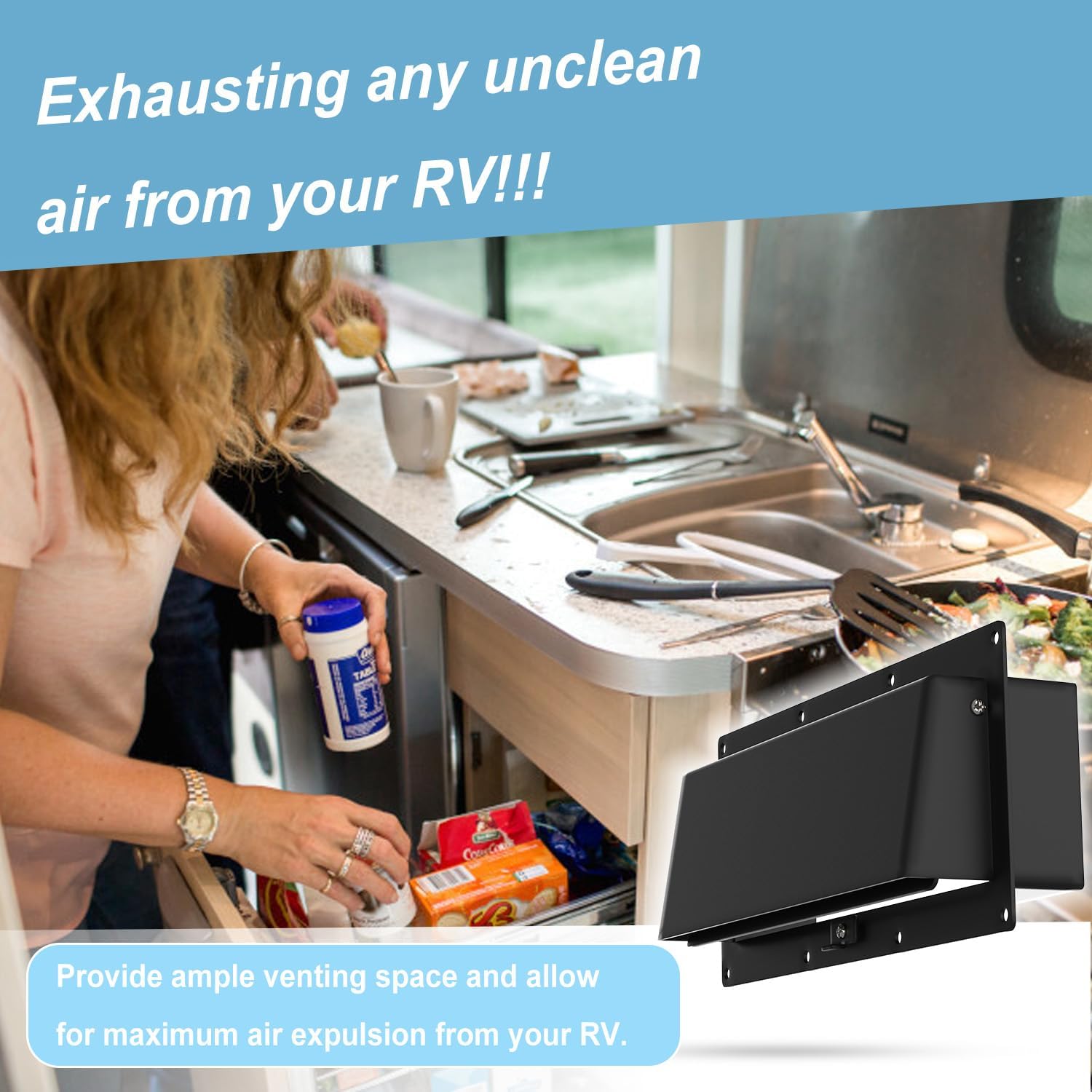 Metal RV Stove Vent Cover - RV Range Vent Cover with Locking Device - Camper Exhaust Cover for Trailer & Camper Black