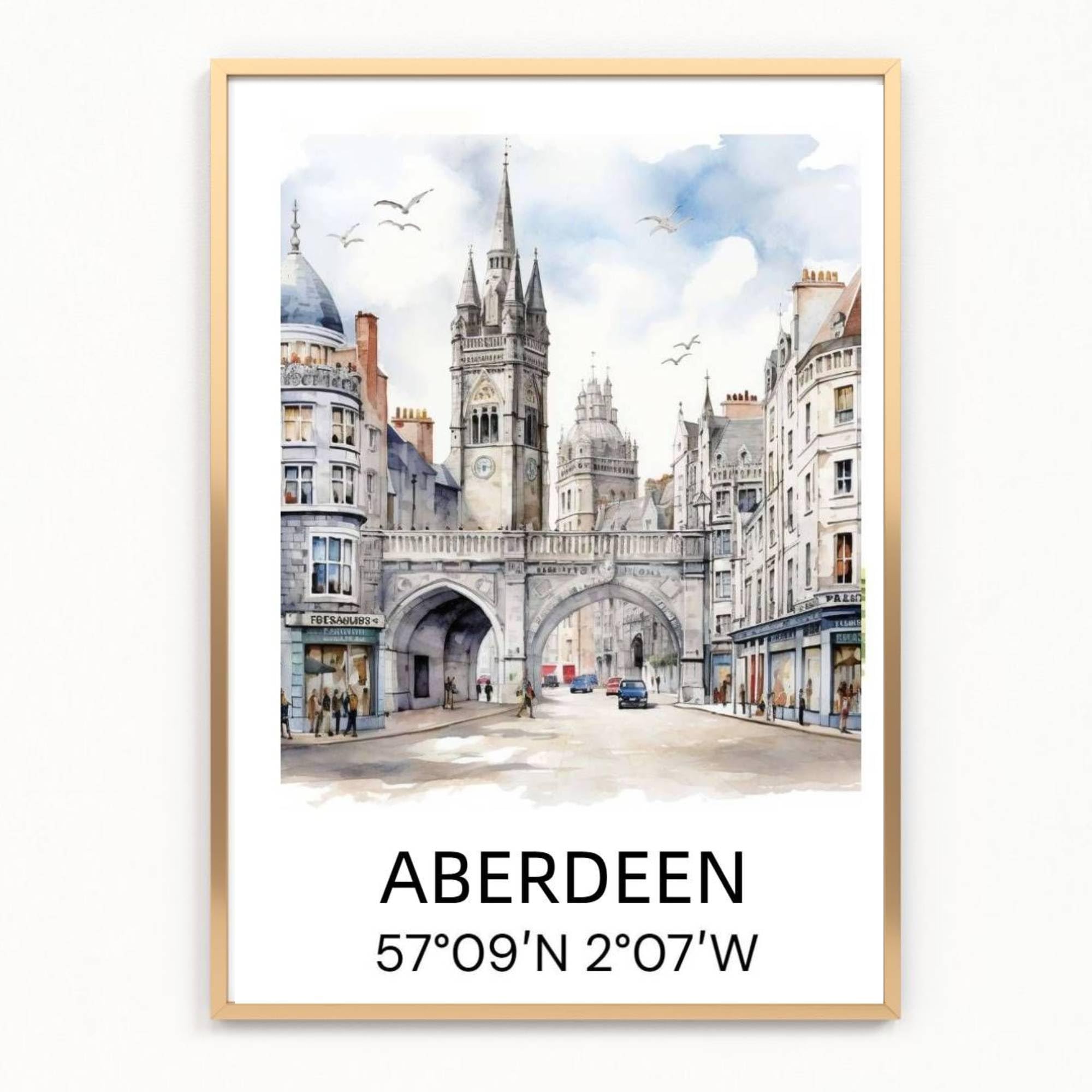 gfc ABERDEEN Cityscape Skyline Map Print Picture Poster Gift A4 UNFRAMED 1 wall art Home decor Decorating landmarks