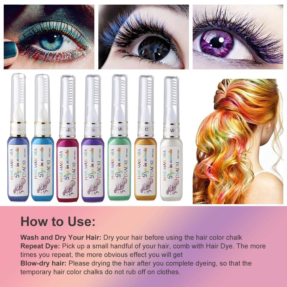 Tinte temporal para el cabello, lavable, no tóxico, tinte instantáneo de tiza para niñas y mujeres (8 unidades, multicolor)
