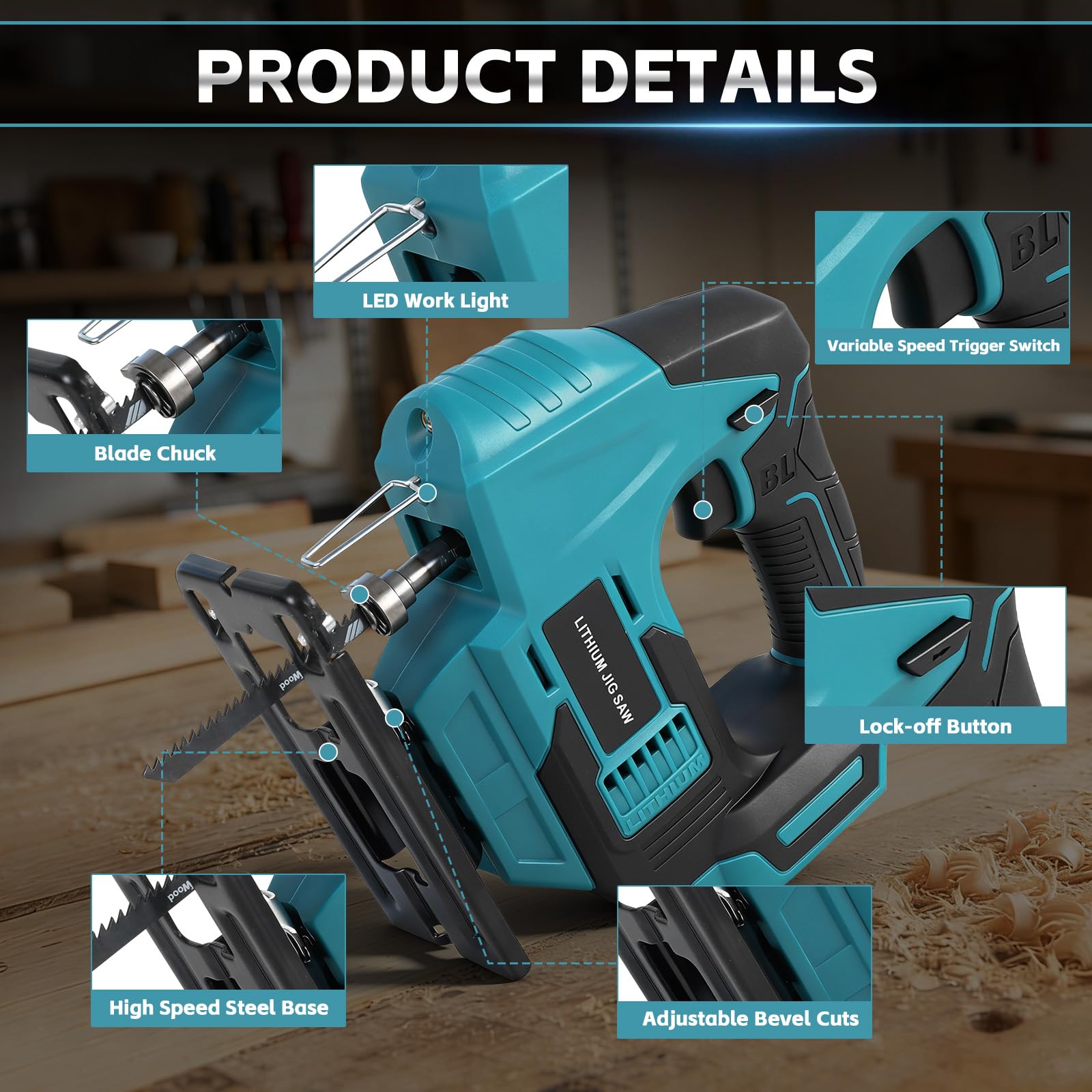 Sierra de Calar con Guía Láser para Makita 18V (sin Batería) | 450W, Sierra de Calar sin Escobillas, Inclinación 45°, Corte 55 mm, 10 Hojas y Maletín