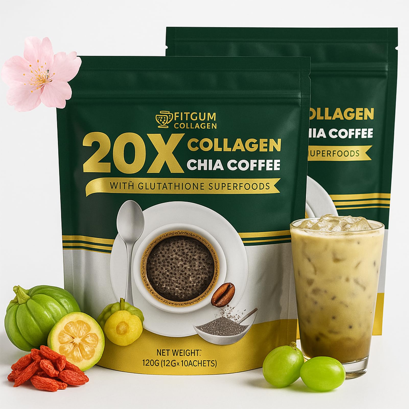 Fitgum Collagen 20X Chia Coffee 11 in 1 Shape Coffee Mix - 12g x