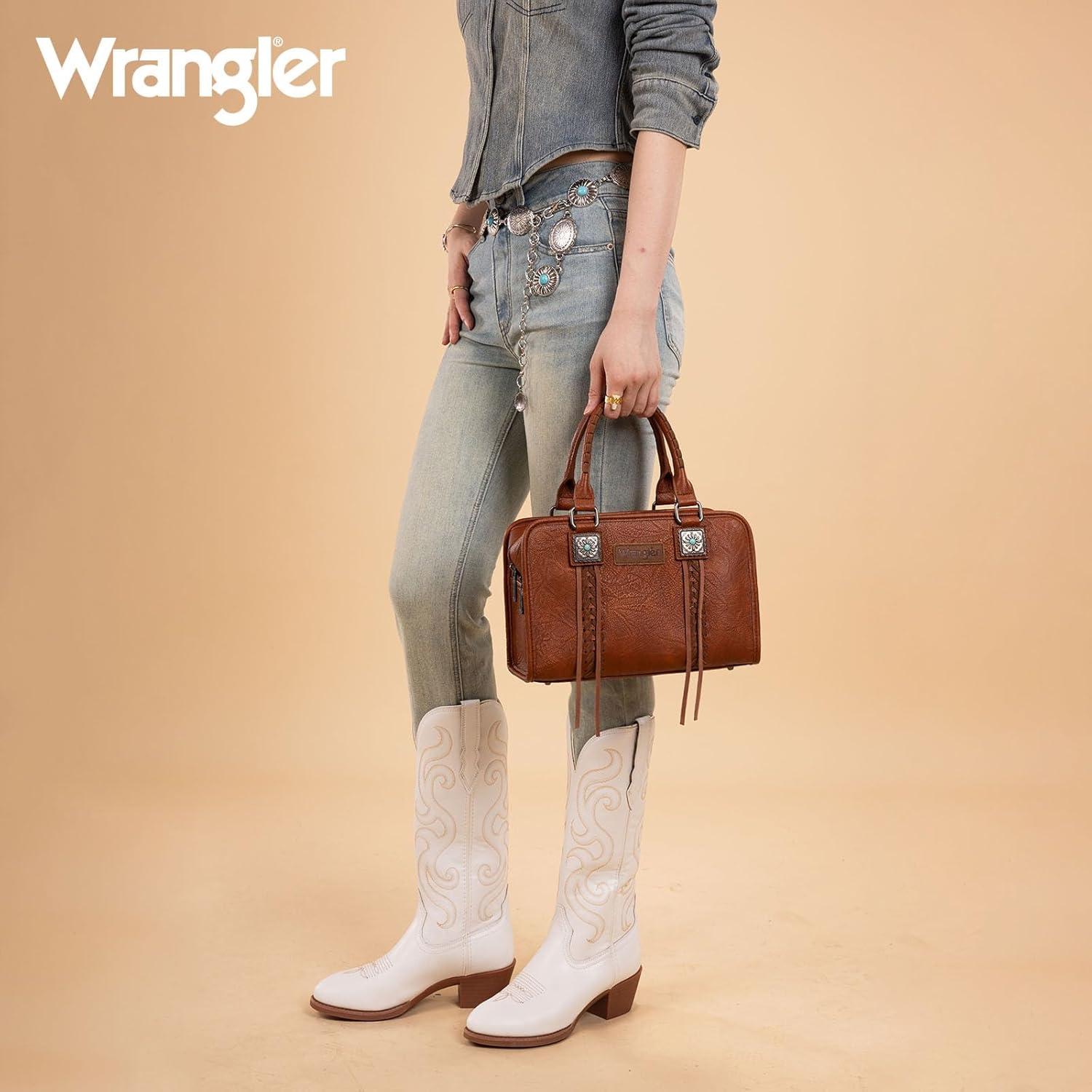 Wrangler Tote Bag for Women Crossbody Purse Fringe Western Purse Vintage Top Handle Handbags - Image 3
