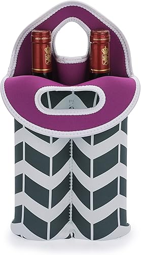 Hipiwe Bolsa portadora de vino para 2 botellas, soporte de neopreno para botellas de vino con asa de transporte, bolsa protectora de vino, bolsa