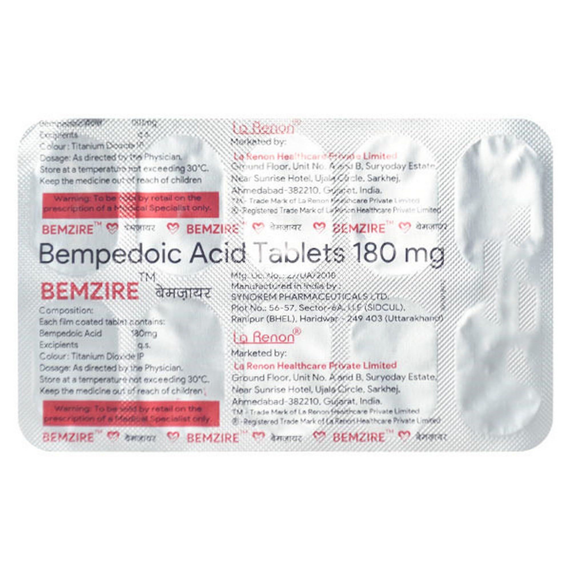 Bemzire 180 - Strip of 10 Tablets  Becostar G - Strip of 10 Capsules