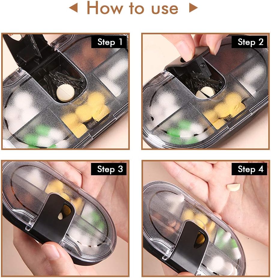 Uр Tо 40% оƒƒ Pill Cutter, Pill Splitter for Small or Large Pills, Tablet Splitter with Stainless Steel Blade Guard, Safety Medicine Slicer for Cutting Pills Vitamins Tablets, 5 Compartments Pill Box (Black)