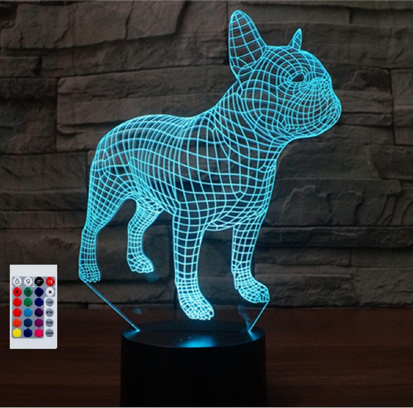 Night Light for Kids 3D French Bulldog Led Lamp with Remote Control 16 Color Changing Xmas Birthday Gift for Child