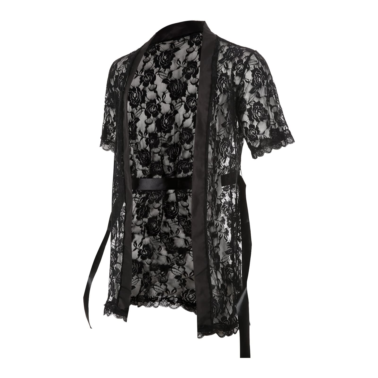 Generisch Ensemble de chemises en dentelle pour homme - Chemisier en maille transparente - T-shirt long - Thongs Sissy Lingerie - Chemise d'été à manches courtes - Chemise de loisirs boutonnée