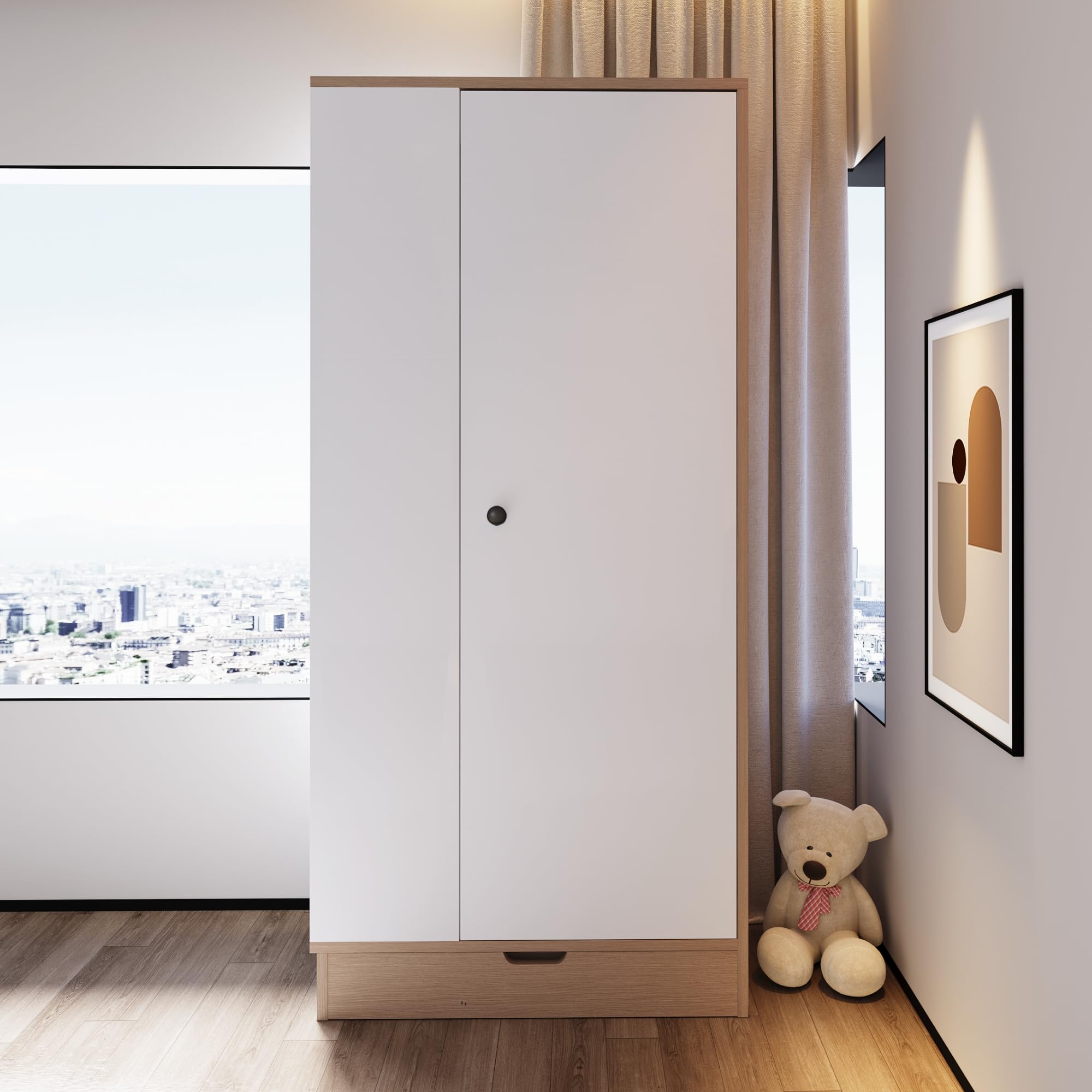 Armario de 70 x 40 x 170 cm, pequeño armario para habitación infantil, diseño de una puerta, armarios infantiles con estantes y cajones (blanco)