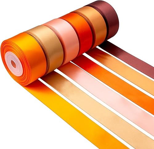 Mlurcu Cinta naranja quemada de 1 pulgada de ancho, cinta de satén naranja, cinta de satén naranja de doble cara de colores sólidos surtidos para