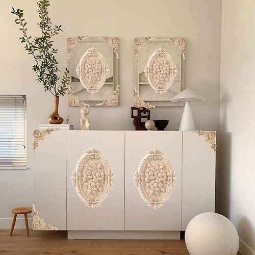 Miniatura 4 de BSYMDH 5 piezas de apliques de madera tallada en madera Onlays Onlays DIY tallados muebles apliques Onlays sin pintar centro tallado calcomanía para