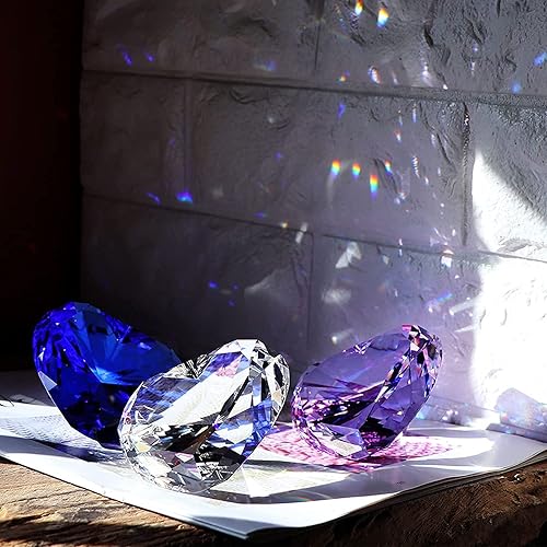 Miniatura 5 de Peso de papel de diamantes de cristal transparente con caja de regalo, 80 mm de forma de corazón, peso de papel de cristal de diamante real, peso de