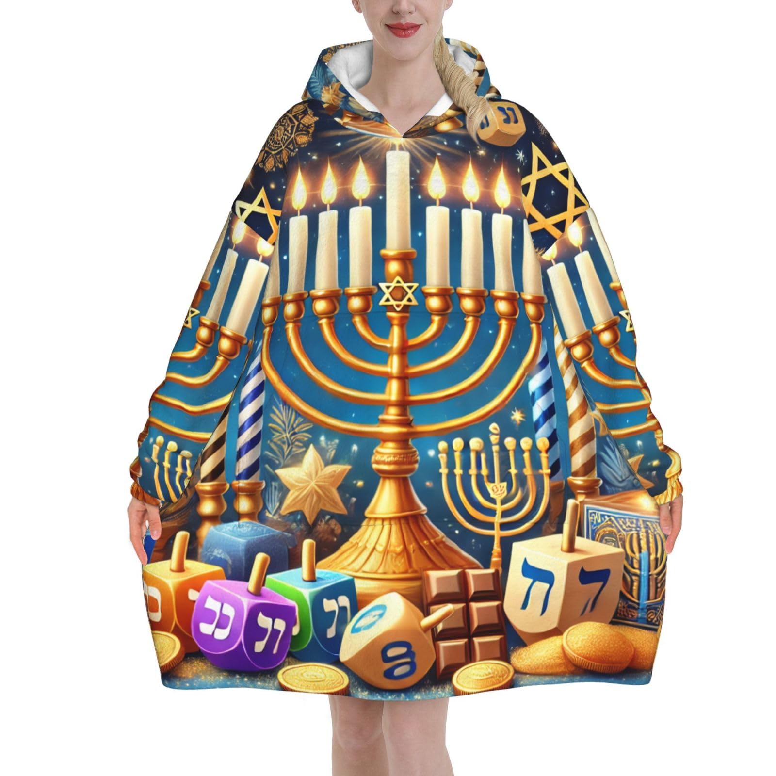 Couverture à capuche Hanoukka cadeau idéal Menorah dorée pour proche