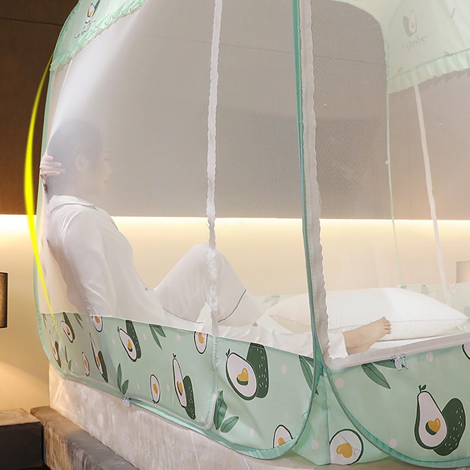 Tenda con zanzariera Pop-up, baldacchino per Letto Pieghevole, Doppia Porta con Fondo del Letto, punture di zanzara da Viaggio per Campeggio all'aperto, Verde, 2.0m*2.2m