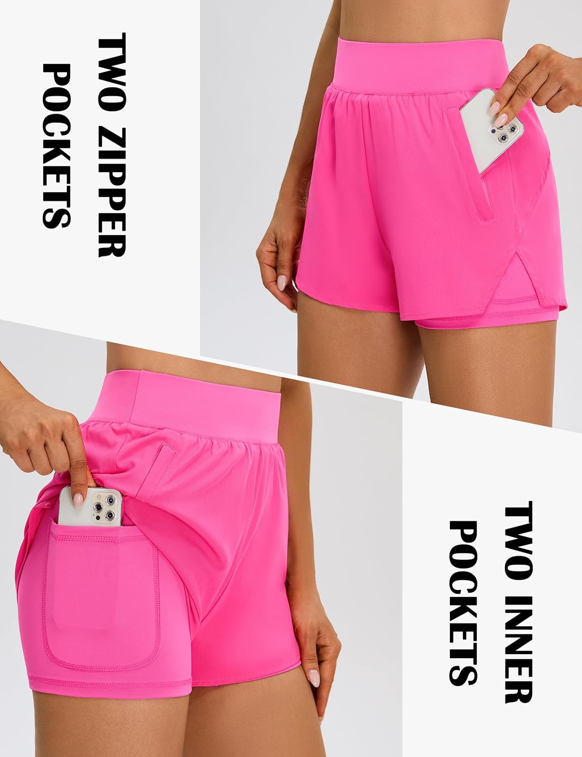 BMJL Womens 2 in 1 Running Shorts with Zip Pockets 3" Quick Dry High Waisted Gym Workout Shorts with Liner - Image 4