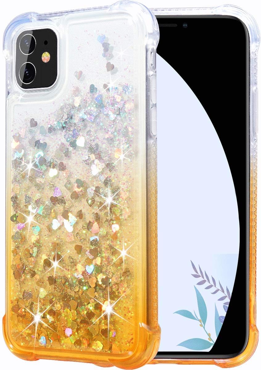 FLOCUTE Glitter Case for iPhone 11 Glitter Case Gradient Series Bling Sparkle Floating Liquid Soft TPU Cushion Luxury Fashion Girly Women Cute Phone Case (Gradient Gold)