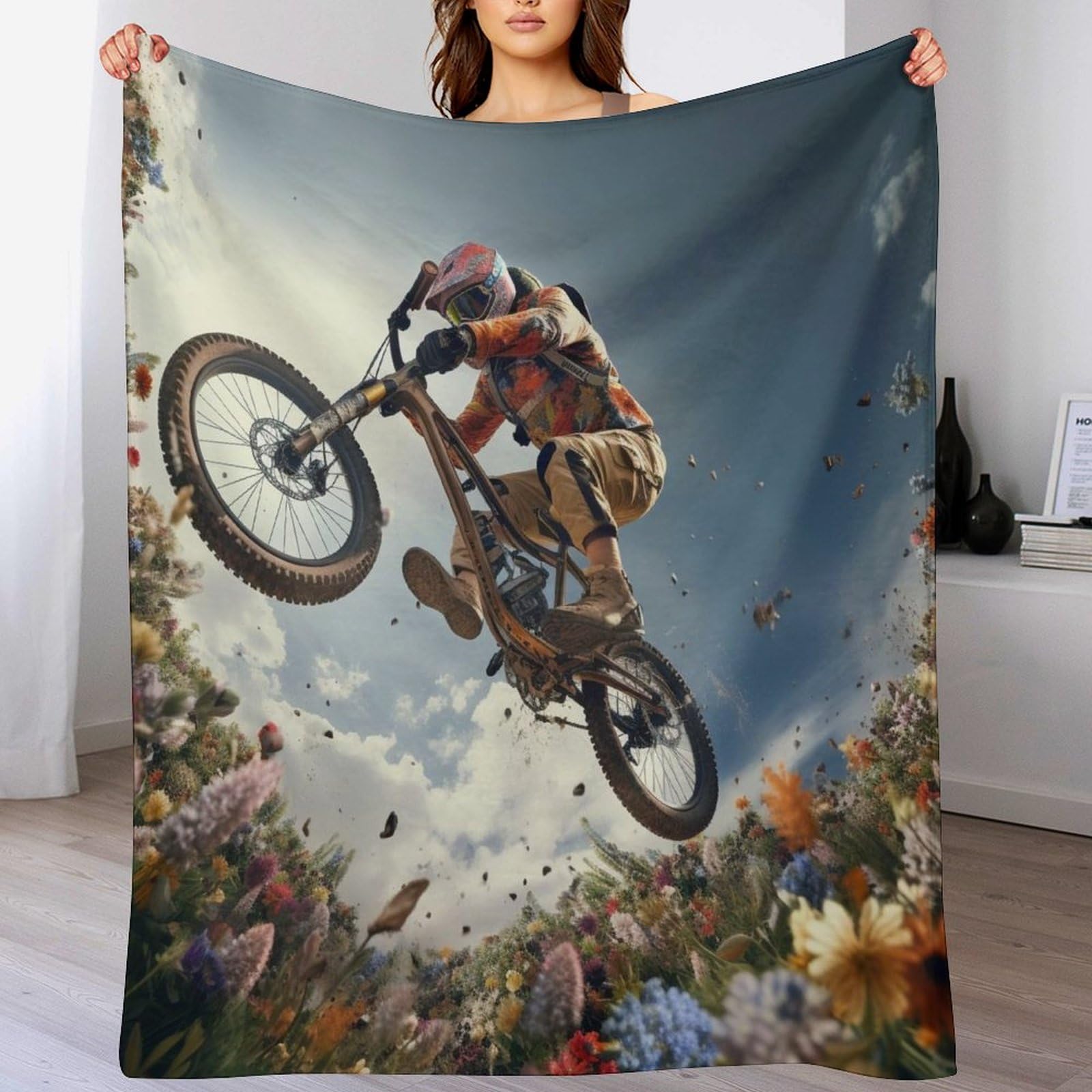 Manta de franela suave para bicicleta de montaña y sofá extra grande de 180x200 cm