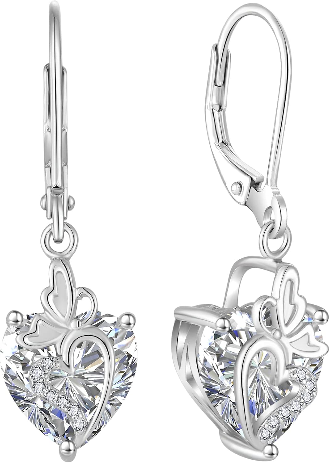 Butterfly Dangle Drop Earrings for Women 925 Sterling Silver Birthstone Earrings Love Heart Leverback Jewelry Gifts for Women Wife Girlfriend Mother Daughter Her