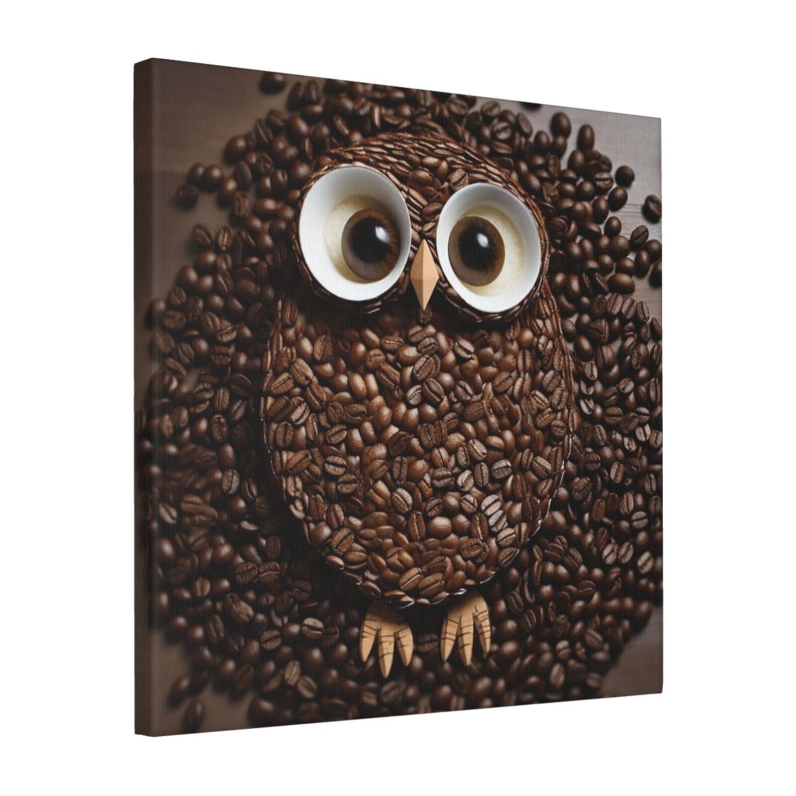 FodPand Coffee bean owl Canvas Wall Art for Living Room Wall Decor 16"x16" Modern Artwork Painting Pictures Hanging Canvas Prints Aesthetic Wall Art for Bedroom Bathroom Office Wallart Decor