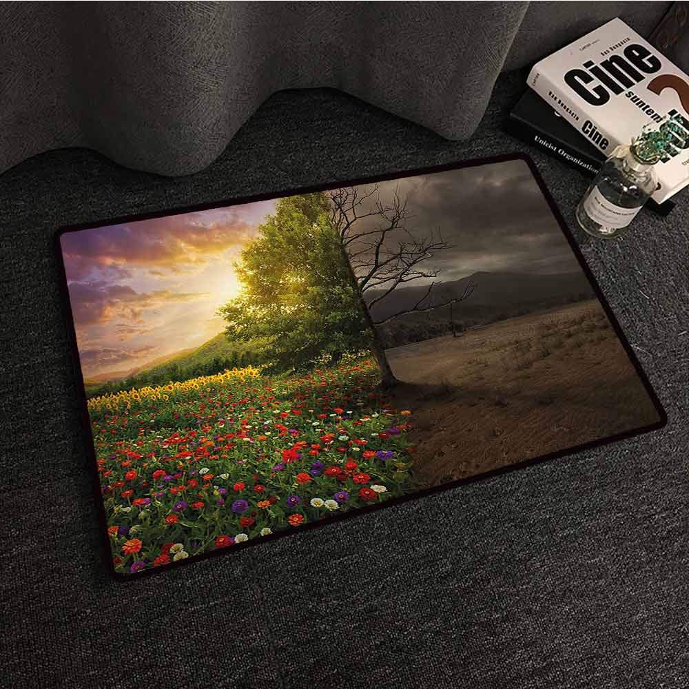 Nature Bedroom doormat Mother Earth Contrast with Life and Death Theme Light Dark Forest Fresh Dry Design Antifouling W24"xL35" Multicolor