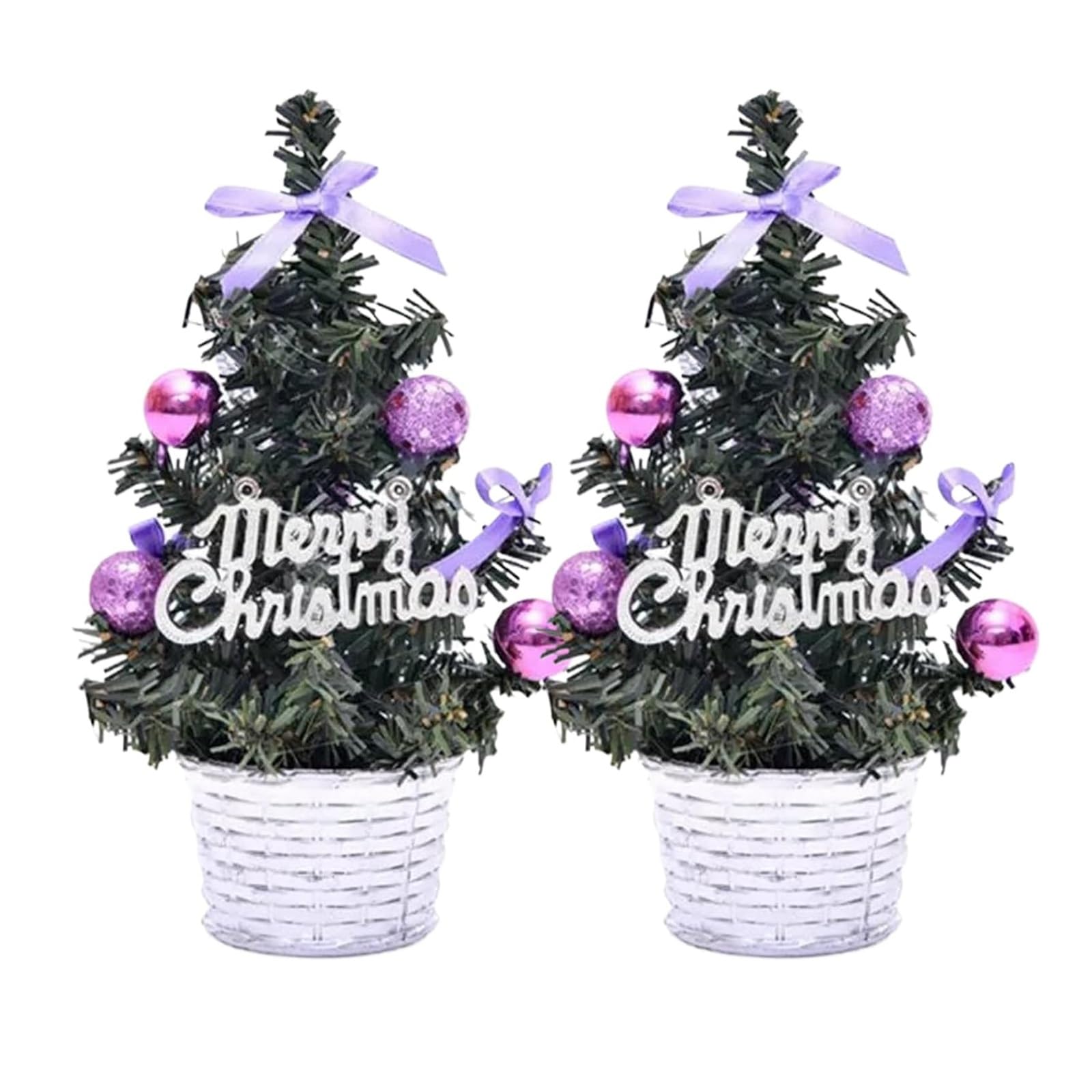 2 pezzi di albero di Natale artificiale con palline e fiocco, piccolo albero ornamentale da tavolo for la decorazione di casa e ufficio Piante artificiali(Style1)