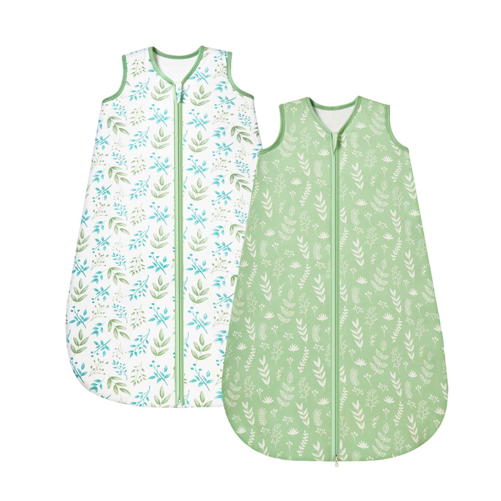 ToyaTec Sacco nanna per neonati 1.0 Tog, confezione da 2, in morbidissimo rayon di bambù, sacco nanna in fibra di bambù biologica per neonati, ideale per primavera, estate e autunno(Verde,L)