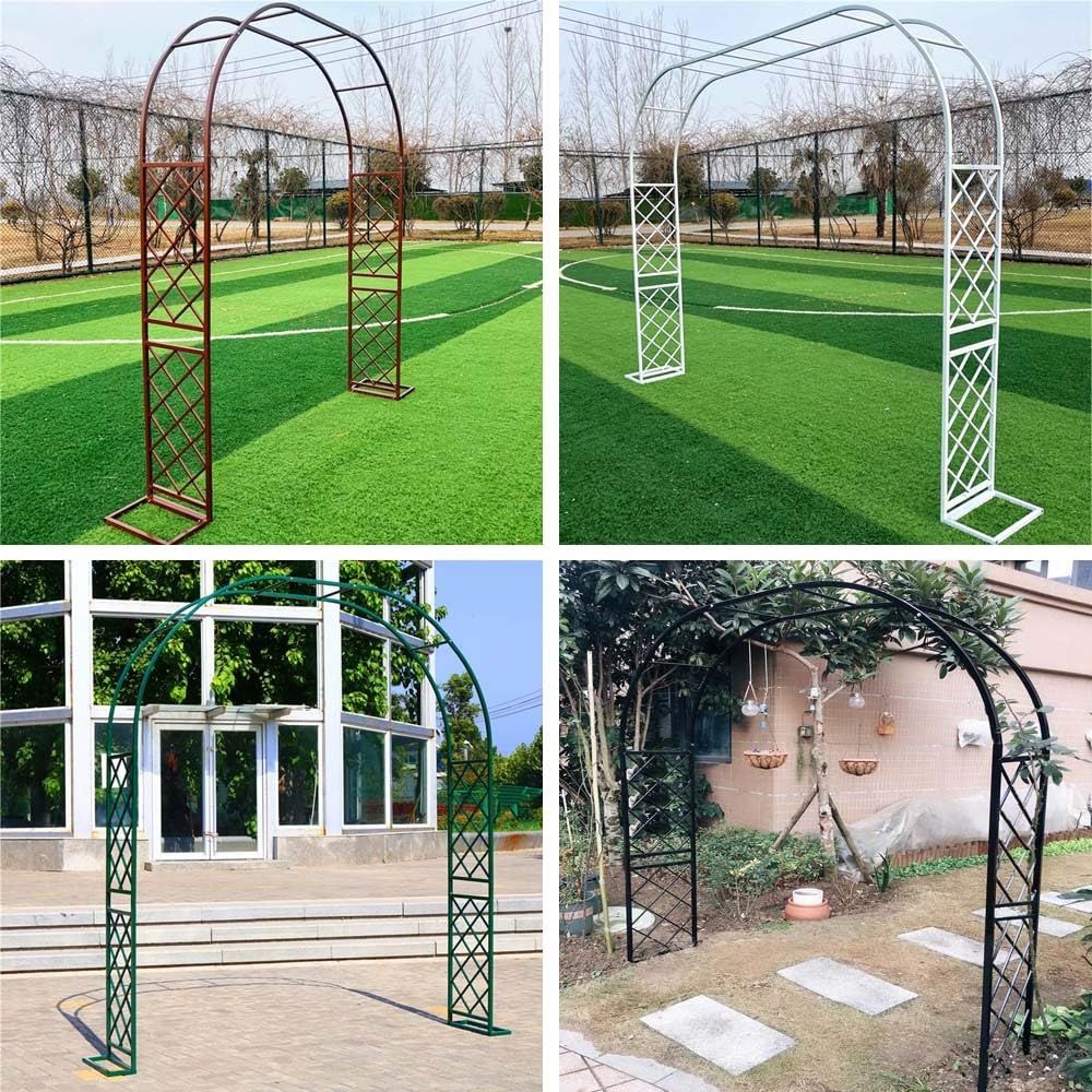 Łuk ogrodowy, metalowe altany ogrodowe do roślin pnących, dekoracja na ceremonie plenerowe, imprezy i wesela, łuk różany z podstawą, pergola w różnych rozmiarach (biała, 3,3 m x 2,5 m x 0,4 m)