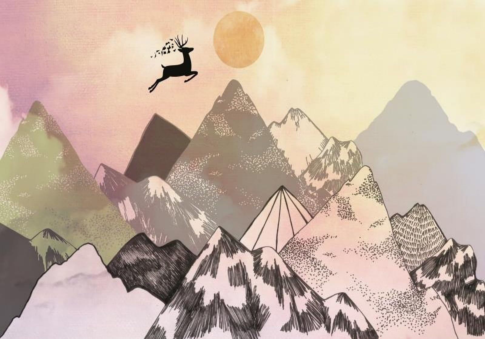 Tapisserie murale montagnes lignes géométriques pour chambre enfant