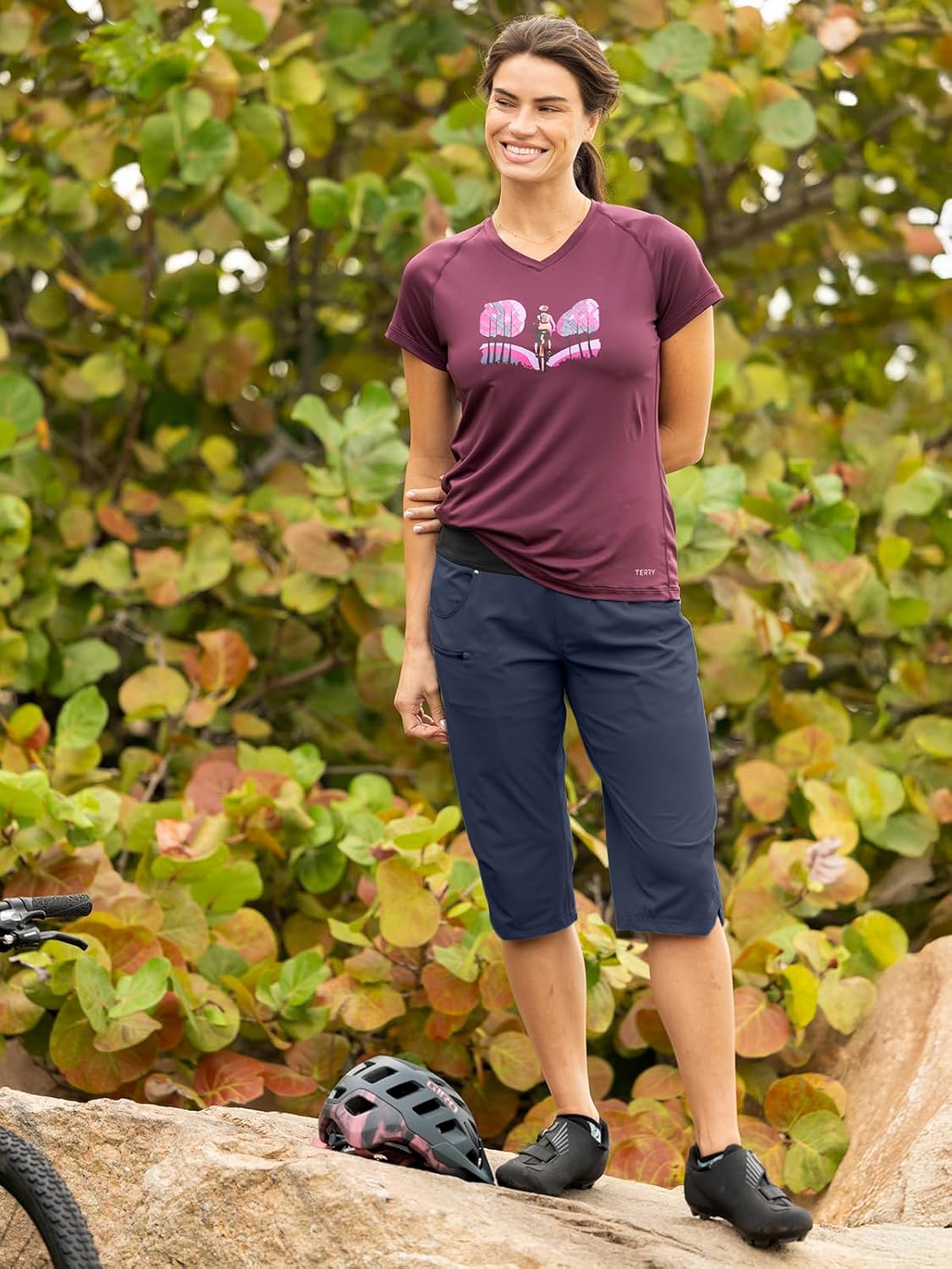 Terry Cycling Shorts for Women Vista BTK (Below The Knee) Relaxed Fit Knicker with Pull-on Waistbands/Cargo Style Pockets