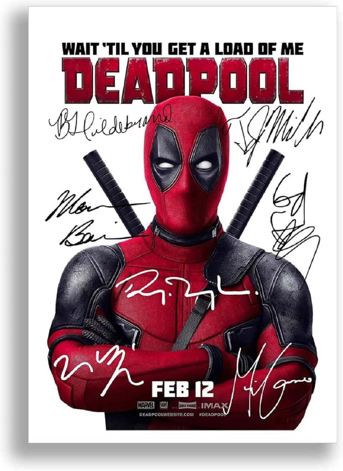 Mounted Gifts Trading A4 Poster Only, Deadpool Deadpool & Wolverine Cast Signed Autograph Poster Photo Print Framed Memorabilia Gift Movie Film 2024 Ryan Reynolds Hugh Jackman (A4 Poster Only, Deadpool)