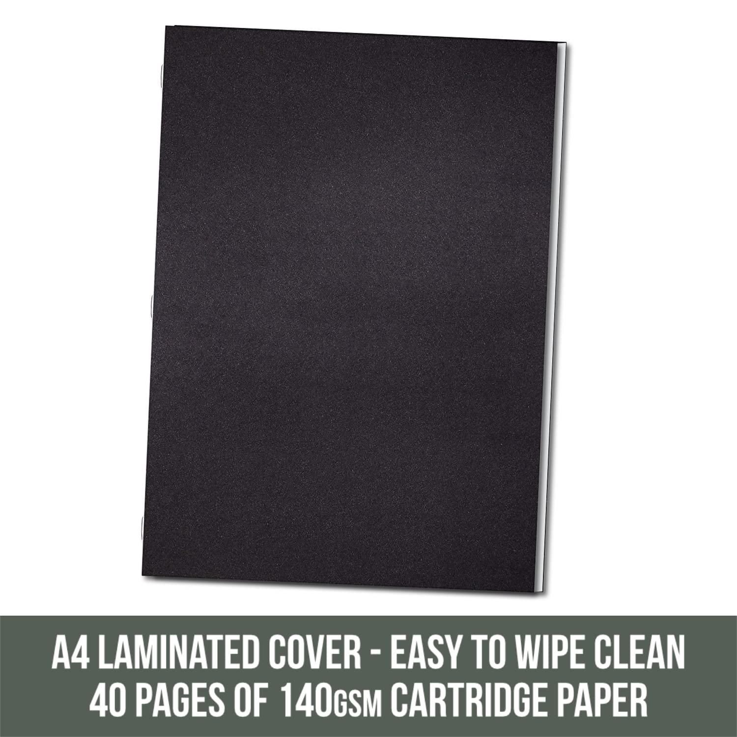 Essential Arts Lot de 10 carnets de croquis A4 à couverture souple plastifiée noire 140 g/m² Blanc 210 x 297 mm
