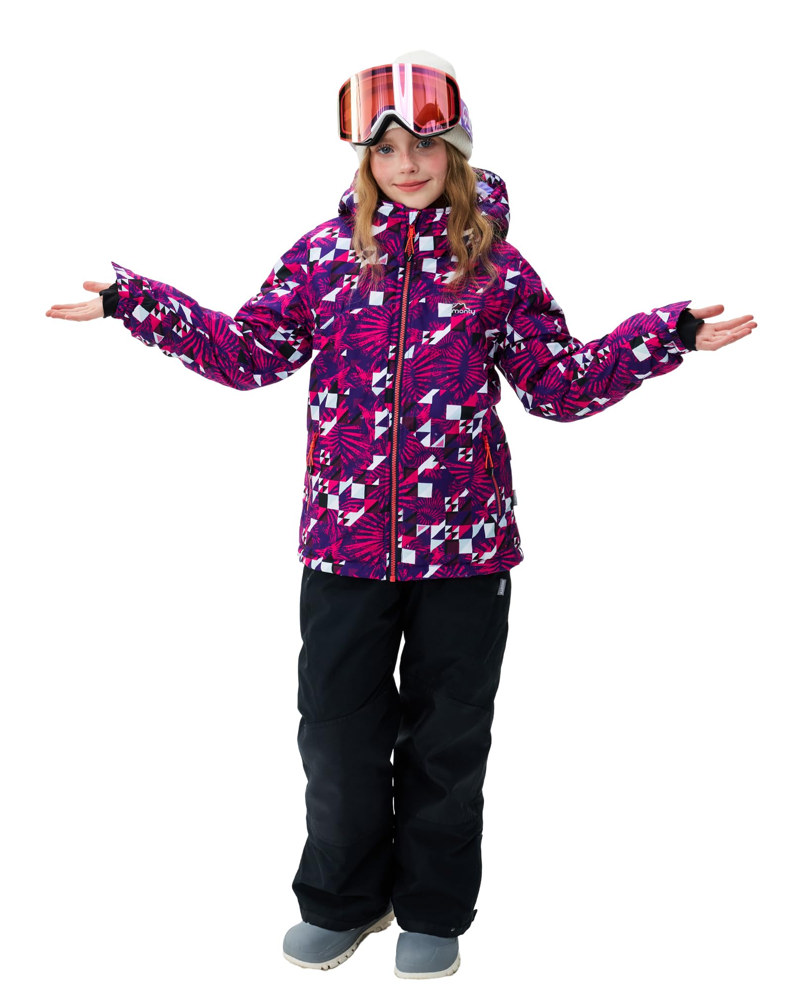 SMONTY Kinder Schneeanzug für Mädchen Winter Skijacke & Hose Set Kapuzenträger Set Winddicht Wasserdicht Warm